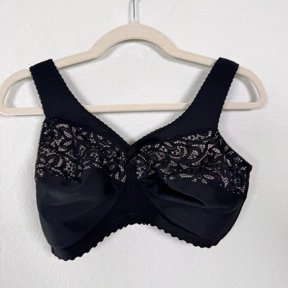 Glamorise Womens Wire Free Lace Bra Size 36DD Unpadded Comfort Straps Black